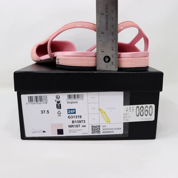 CHANEL 37.5 Pink Sequin Slingback 24P Interlocking CC Logo - Picture 12 of 14